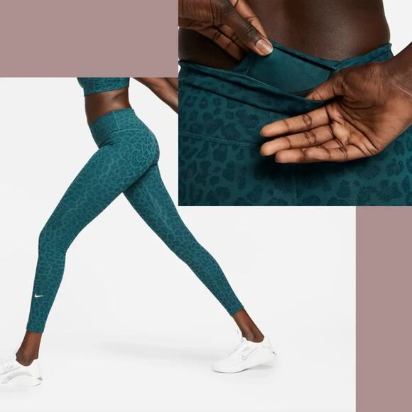 Nike One tight‎ fit mid rise full length teal green glitter leopard leggings 1X - Picture 9 of 9